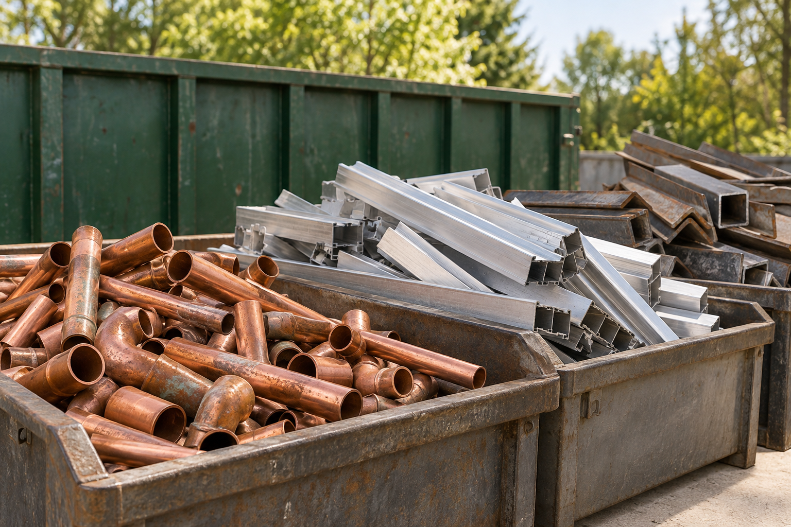 Cuivre, aluminium et ferraille triés dans des bacs de collecte